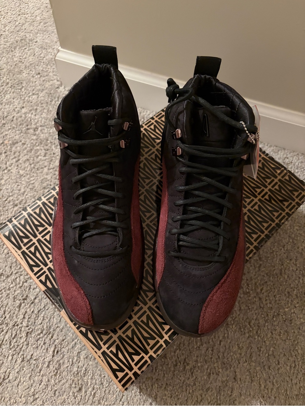 Air Jordan 12 Retro 'A Ma Maniére' Women’s Sneakers - Black & Burgundy - Picture 2 of 7